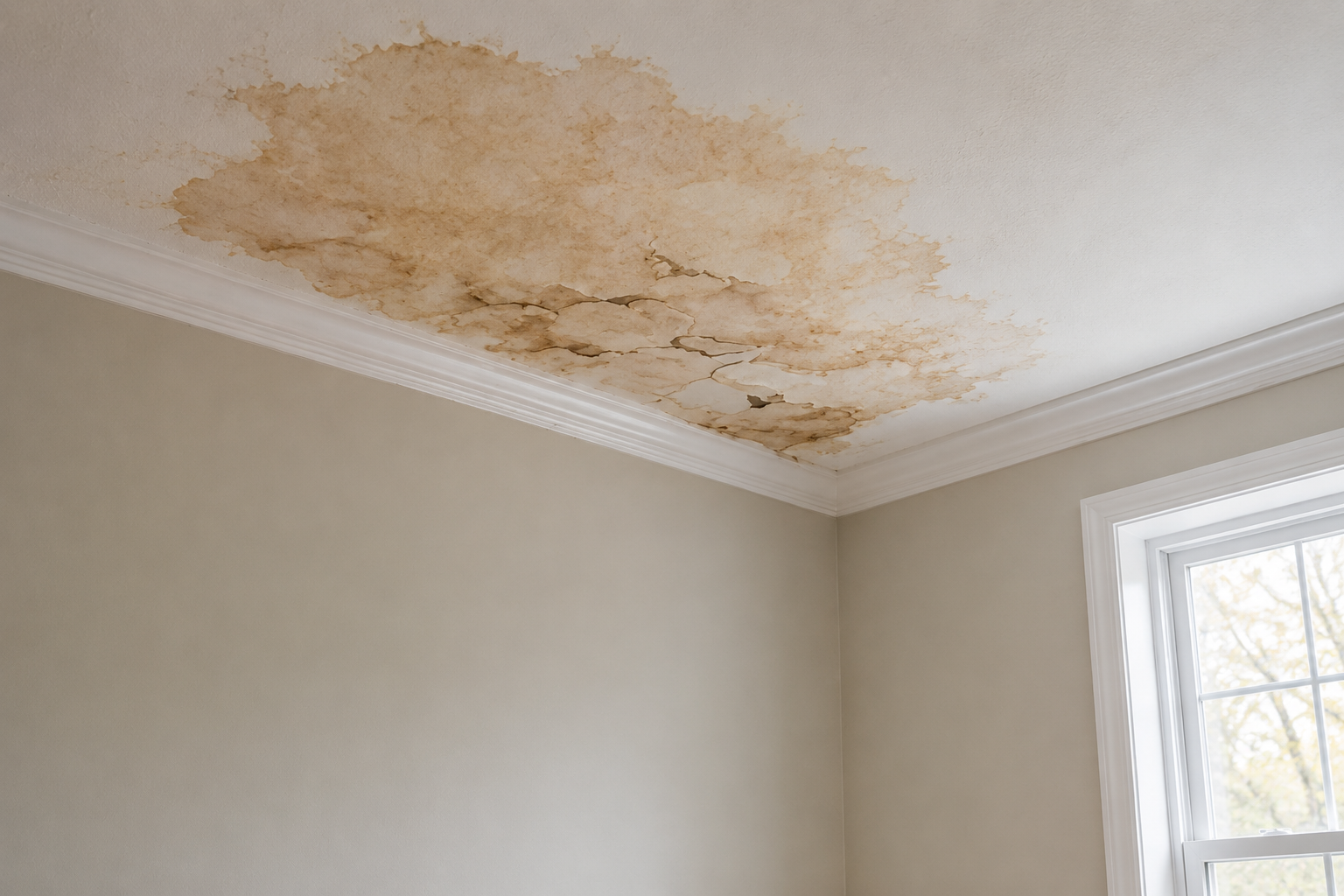 Ceiling water damage before repair