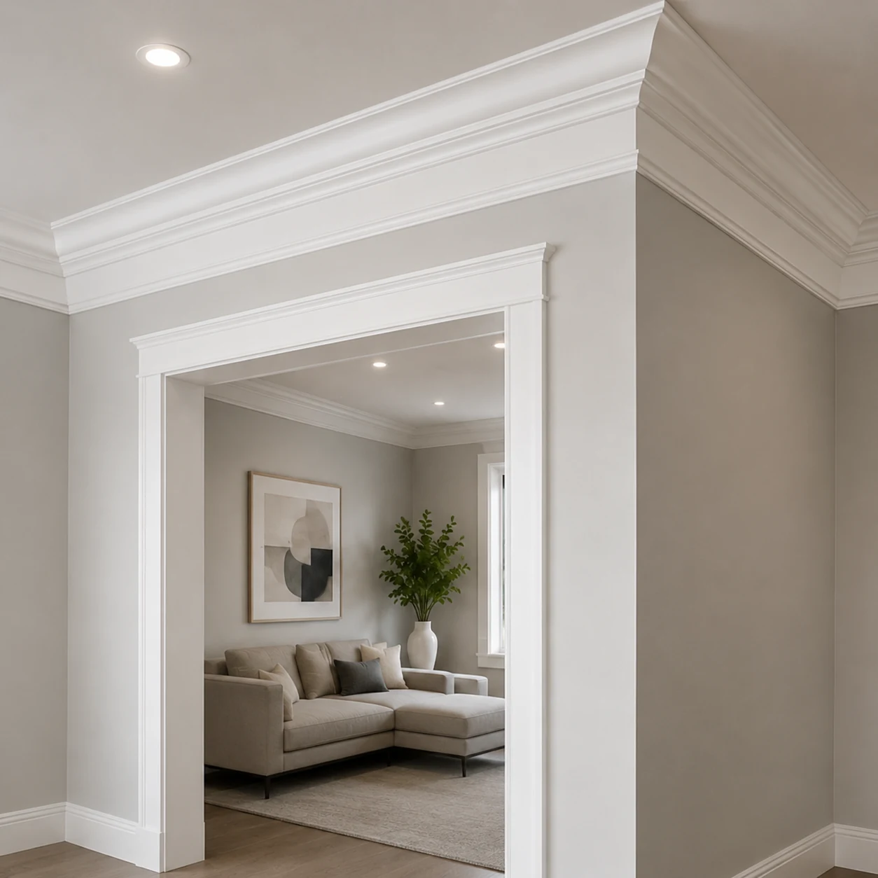 Trim, baseboard and crown moulding painting in a Calgary home