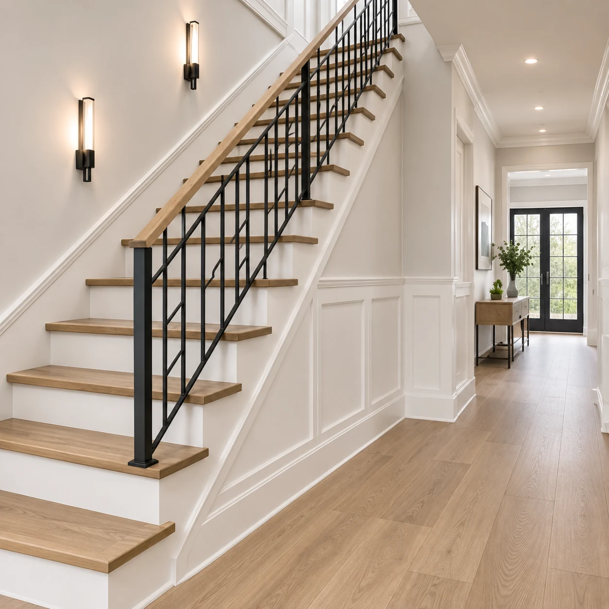 Stairwell and hallway painting in a Calgary home