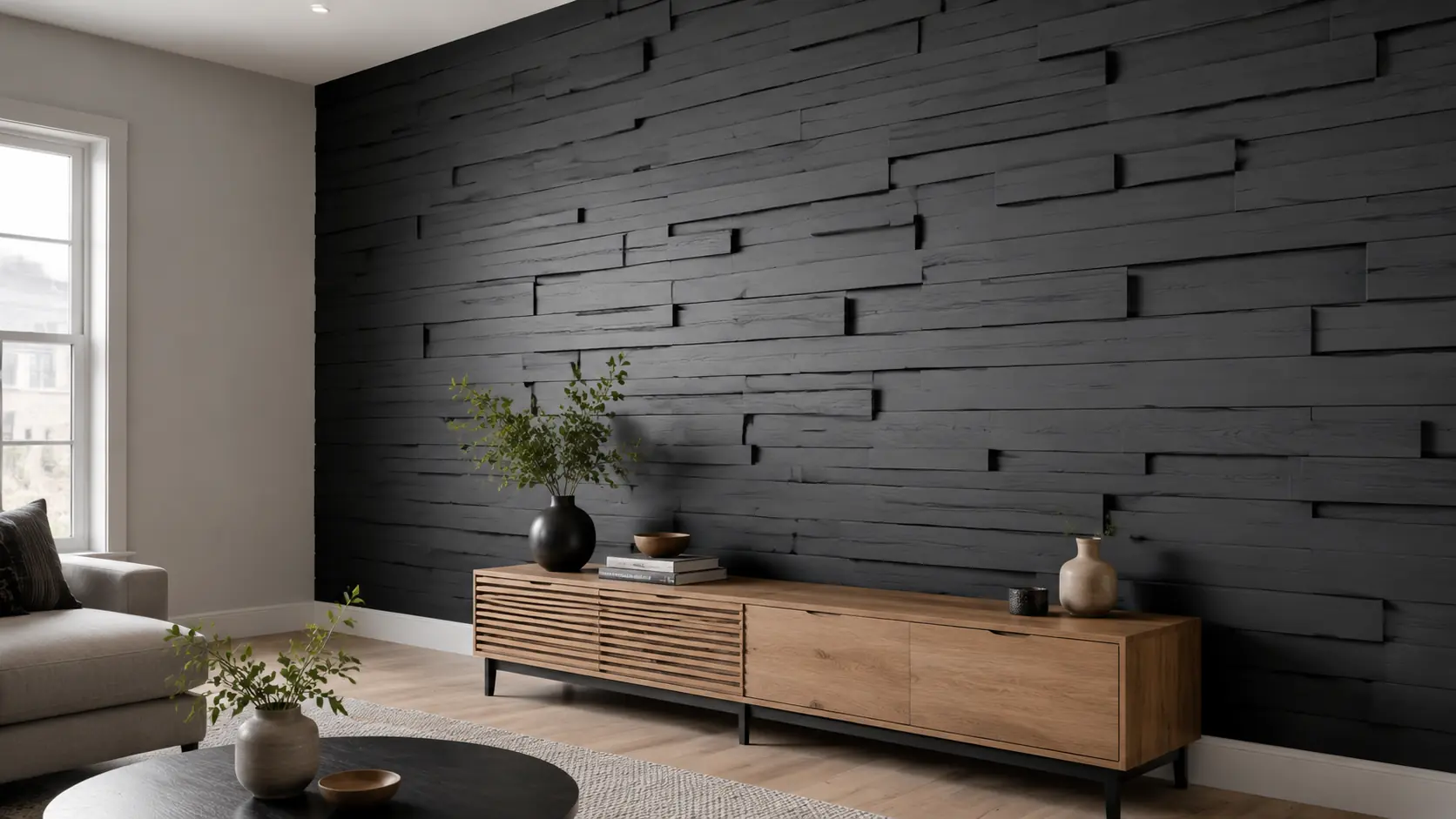 Painted wood accent wall in Oakridge Calgary by Jakub Construction