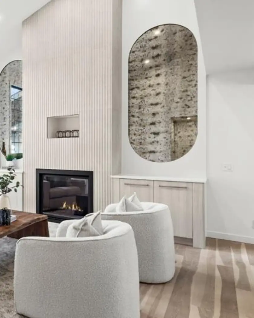 Detail of painted wood feature wall joints in Oakridge Calgary