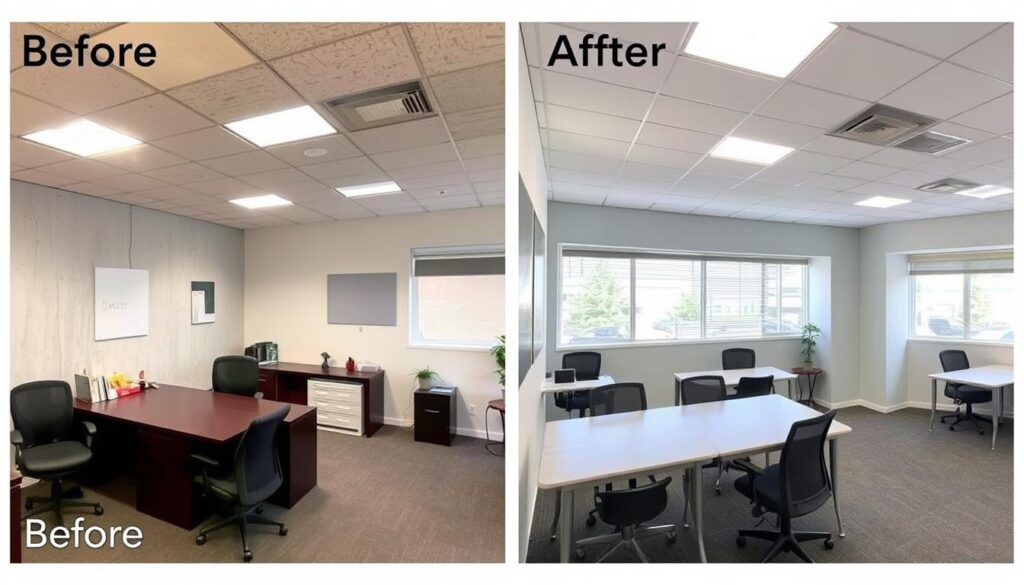 Before and after of a commercial painting project in Calgary Before and after of a commercial painting project in Calgary
