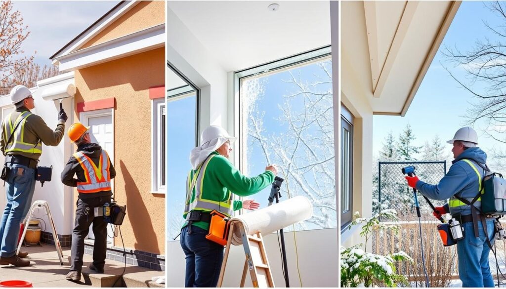 Commercial painters working in Calgary's varying seasonal conditions Commercial painters working in Calgary's varying seasonal conditions