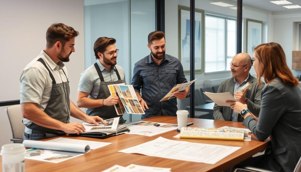 Professional Calgary commercial painters meeting with a business owner Professional Calgary commercial painters meeting with a business owner