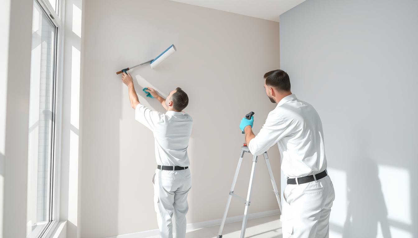Professional painters working on wall painting services in Calgary home