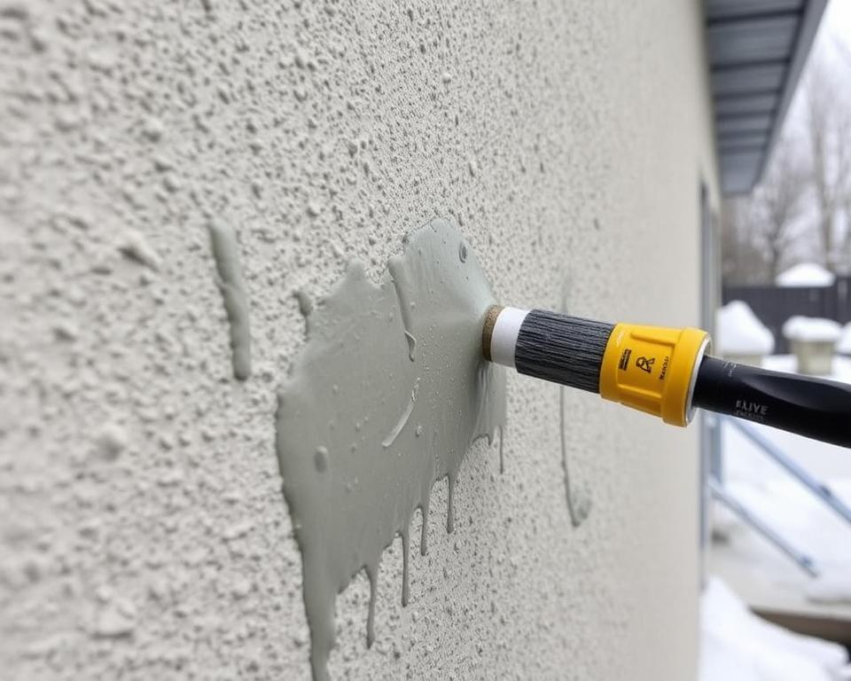 Elastomeric coating being applied to Calgary stucco home