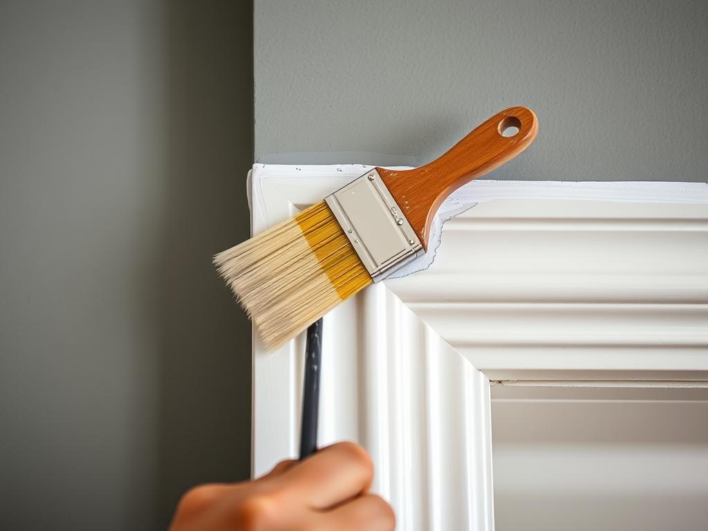 Painter applying trim paint with precision in Calgary Painter applying trim paint with precision in Calgary