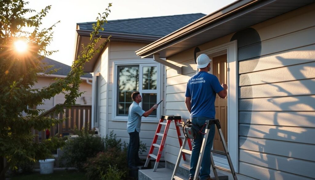 Painters working in early morning during summer in Calgary
