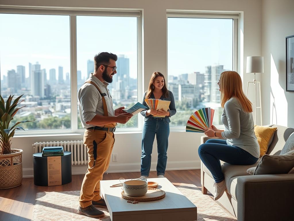 Painting contractor in Calgary discussing color options with homeowners