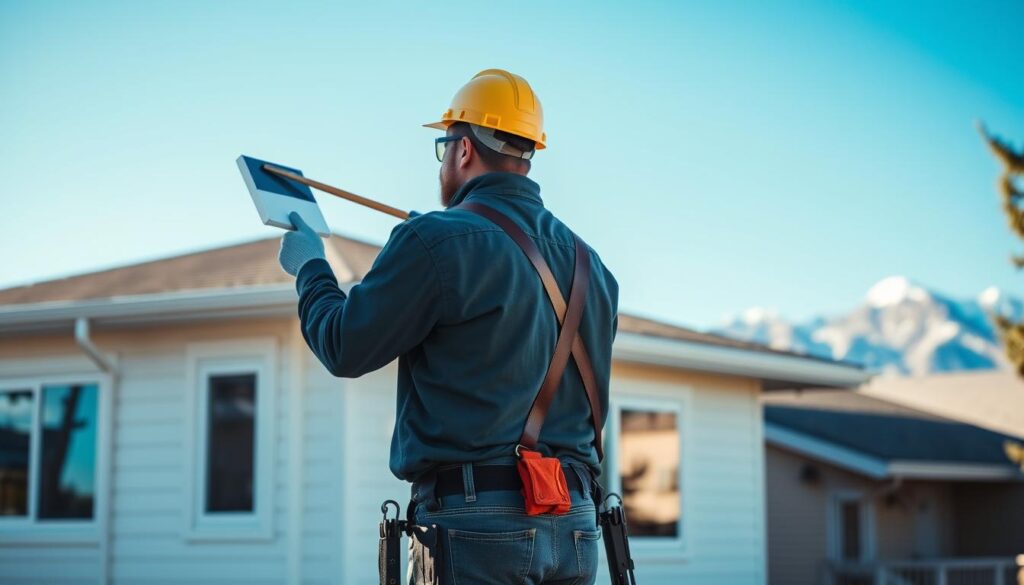 Painting contractor in Calgary working during optimal weather conditions