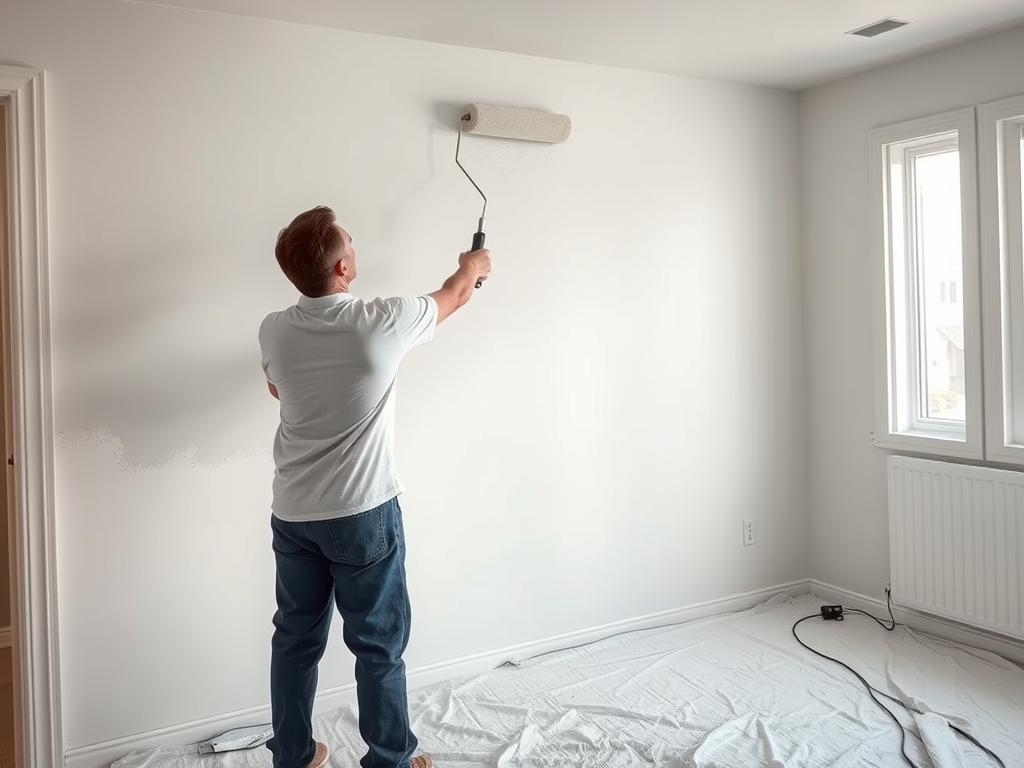 Professional painter applying paint in a Calgary home Professional painter applying paint in a Calgary home