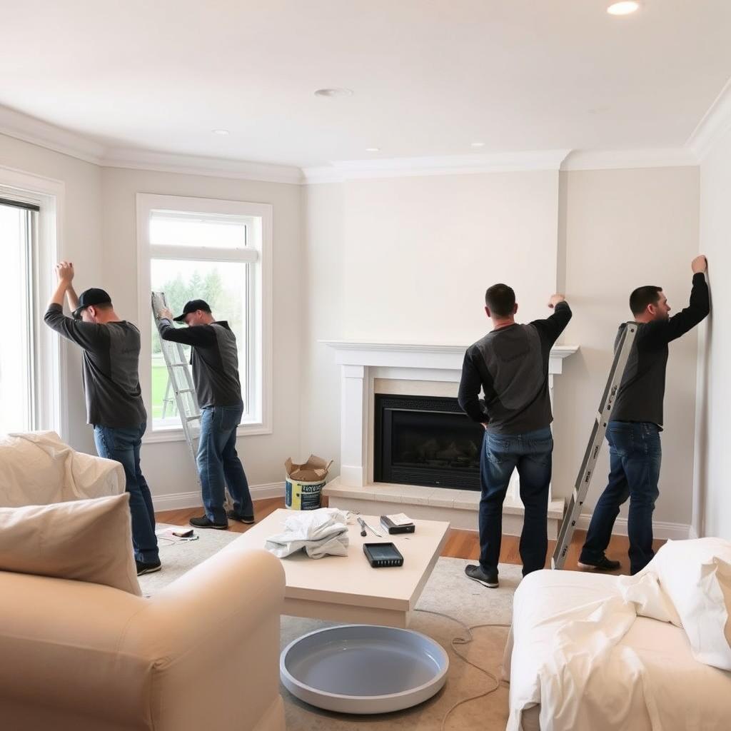 Professional painters efficiently preparing a Calgary home for painting