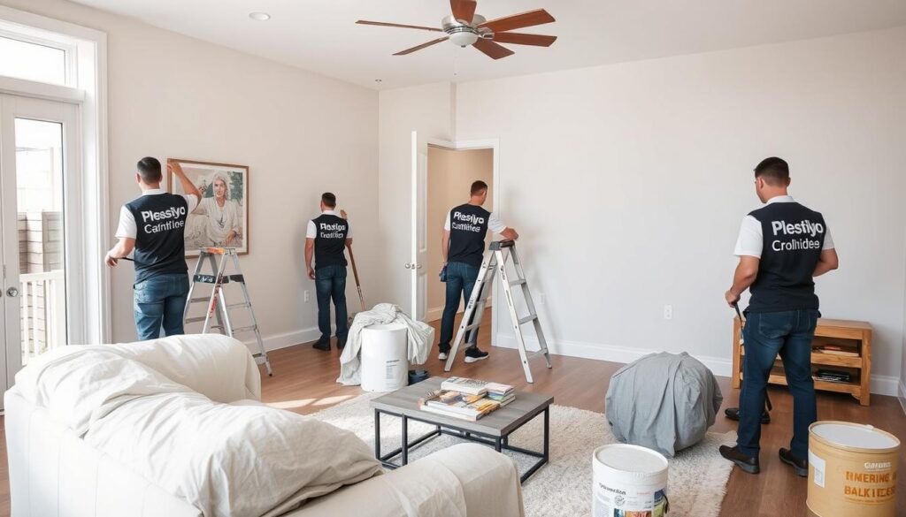 Professional painting crew working efficiently on Calgary home interior