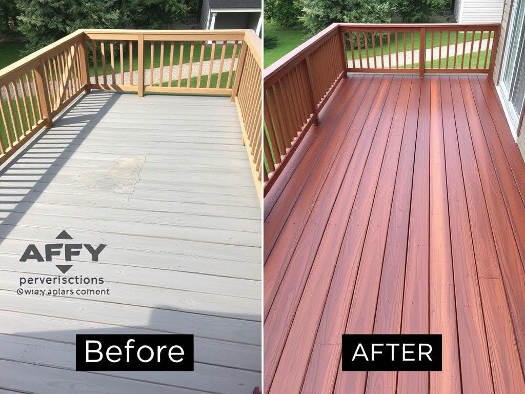 Before and after of professional deck staining in Calgary