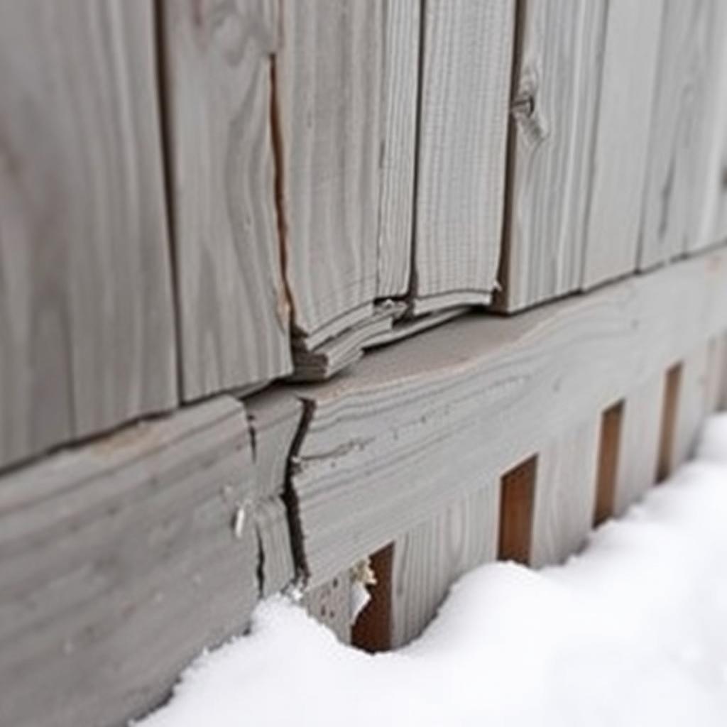 Close-up of fence damage from Calgary weather conditions