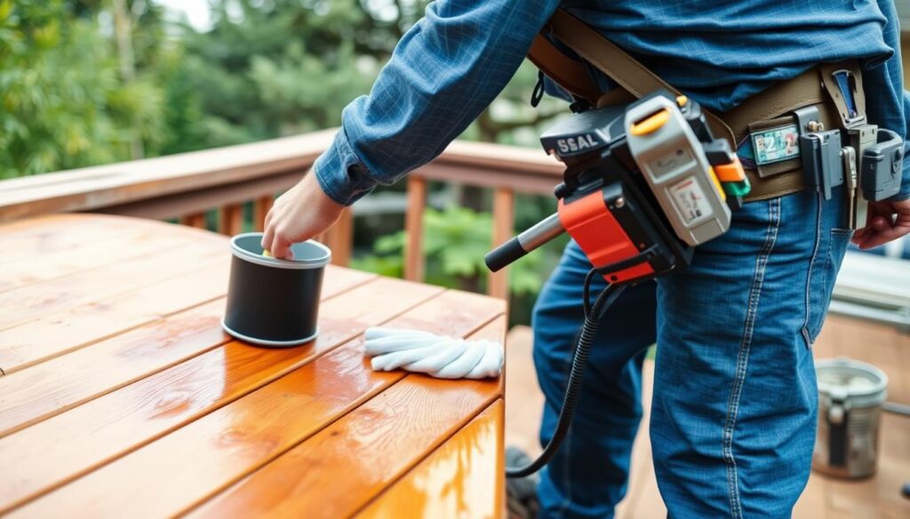 Professional deck staining process in Calgary
